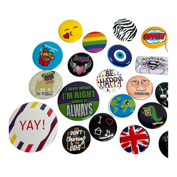 Fun Novelty Pinback Buttons Lot 30+ Various Sizes and Ages - Picture 2 of 3